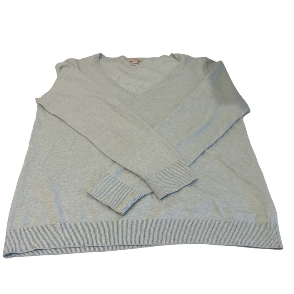 J. Crew Factory Pastel Green/Blue V-Neck Sweater 100% Cotton No Flaws Sz Large